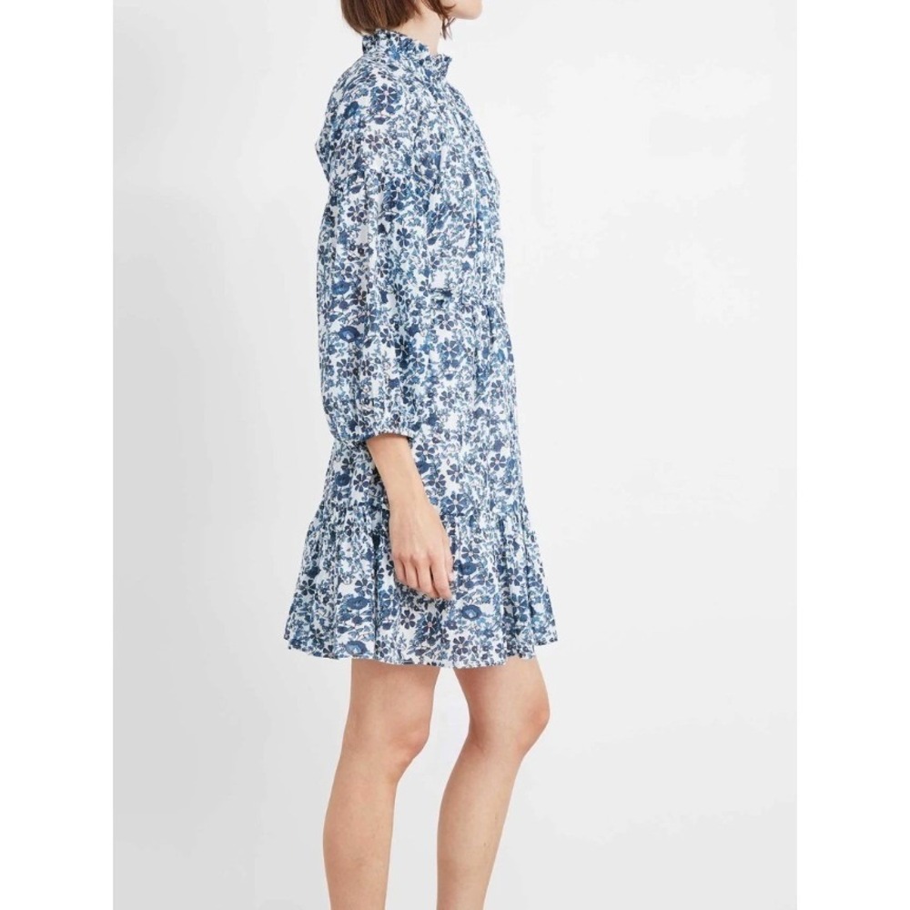 Apiece Apart Victoria Mock Dress Navy Blue Potpourri Sz Floral Ruffle Mini Slip